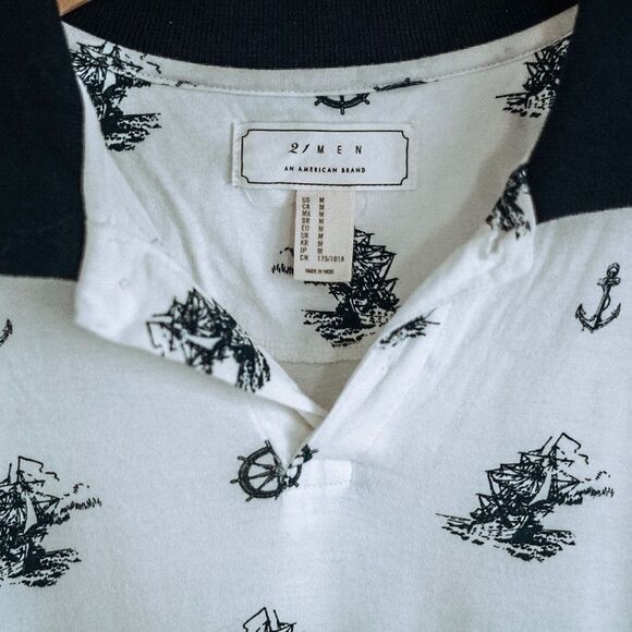 Forever 21 Nautical Preppy Polo Sailor Shirt with Blue Collar Size M - Picture 5 of 5